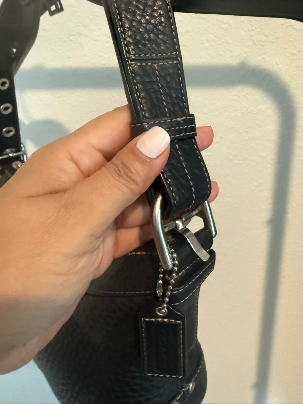 Coach F12321 Black Pebbled Leather Shoulder Bag with Silver Hardware